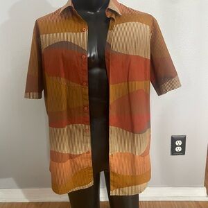 Alfani Striped Multicolor Short Sleeve Shirt Size Large